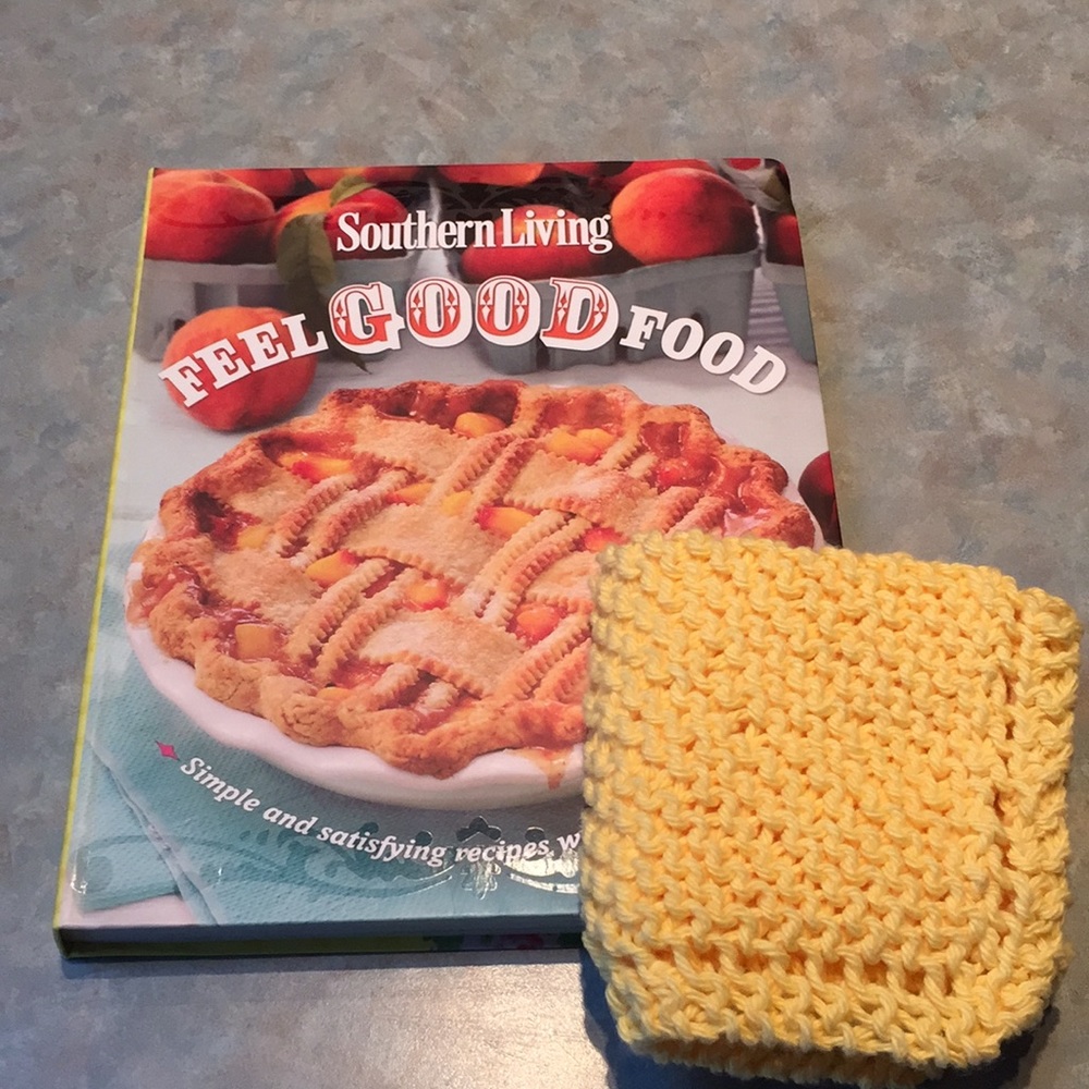 Southern Living recipe book and cotton dishtowel.